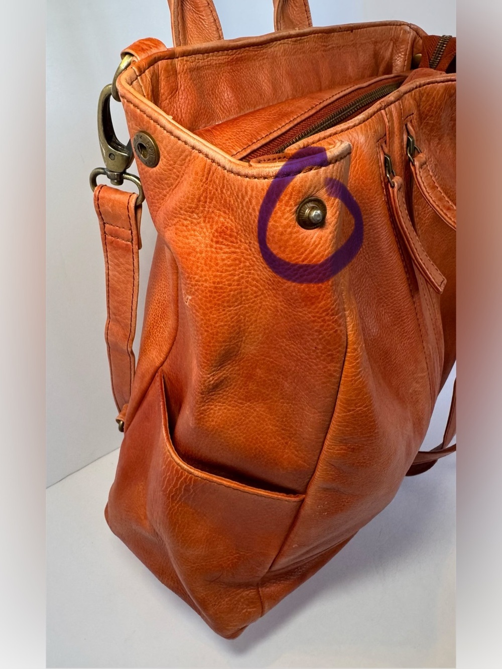 Albion Fit Full-Grain Leather Compass Satchel Backpack/ Crossbody  Burnt Orange - Picture 4 of 11